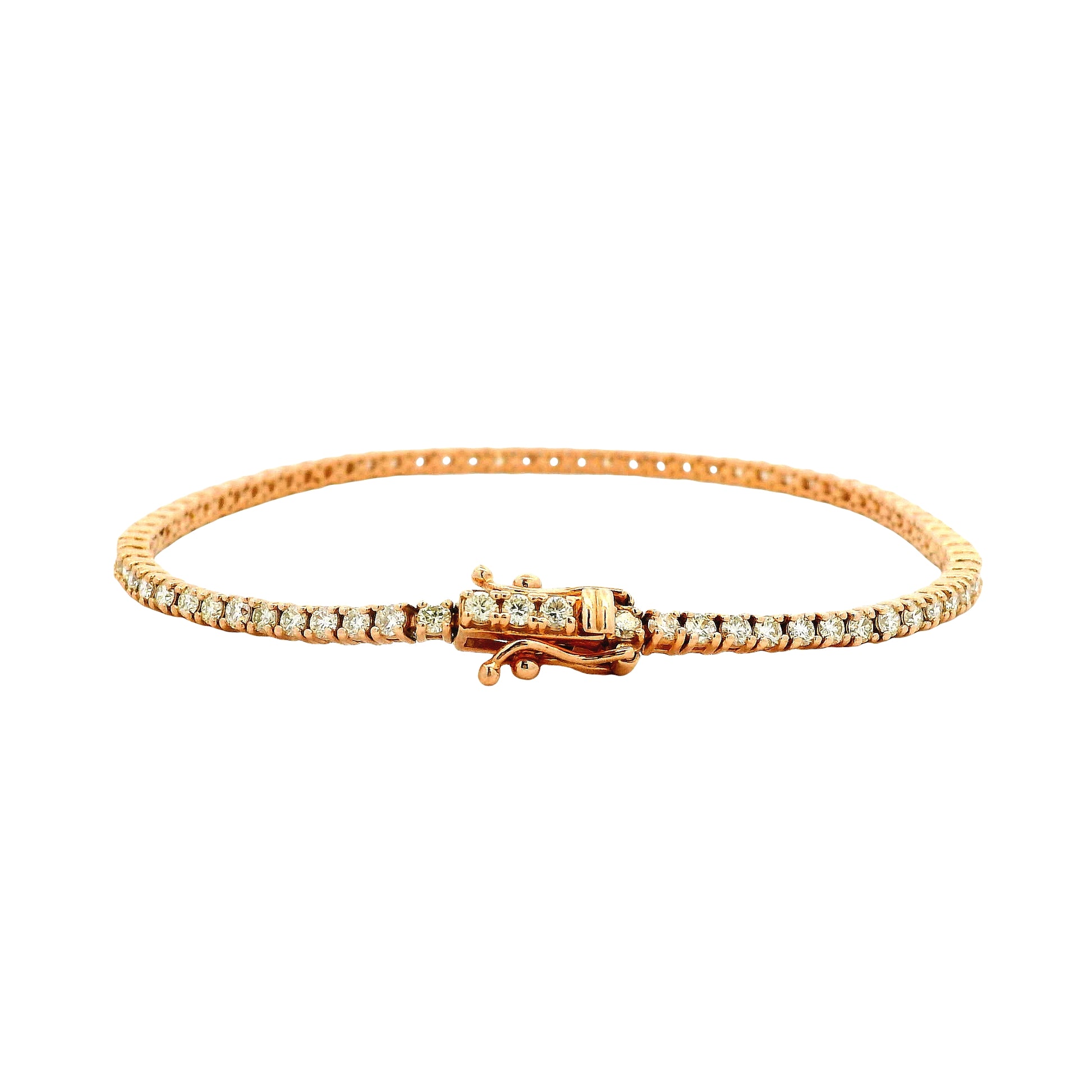 14k Rose Gold 2.40ctw Round Brilliant Diamond Tennis Bracelet — left three-quarter angle