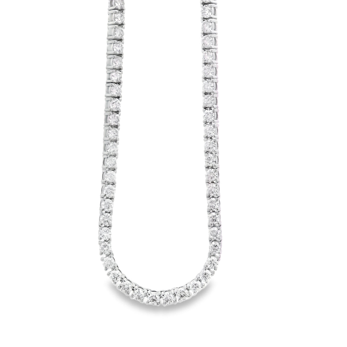 14k White Gold 9.57ctw Natural Round Brilliant Diamond Tennis Necklace 22" — left three-quarter angle