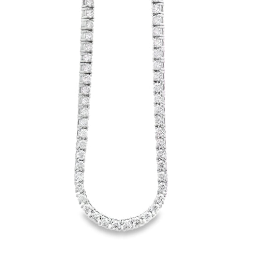 14k White Gold 9.57ctw Natural Round Brilliant Diamond Tennis Necklace 22" — left three-quarter angle