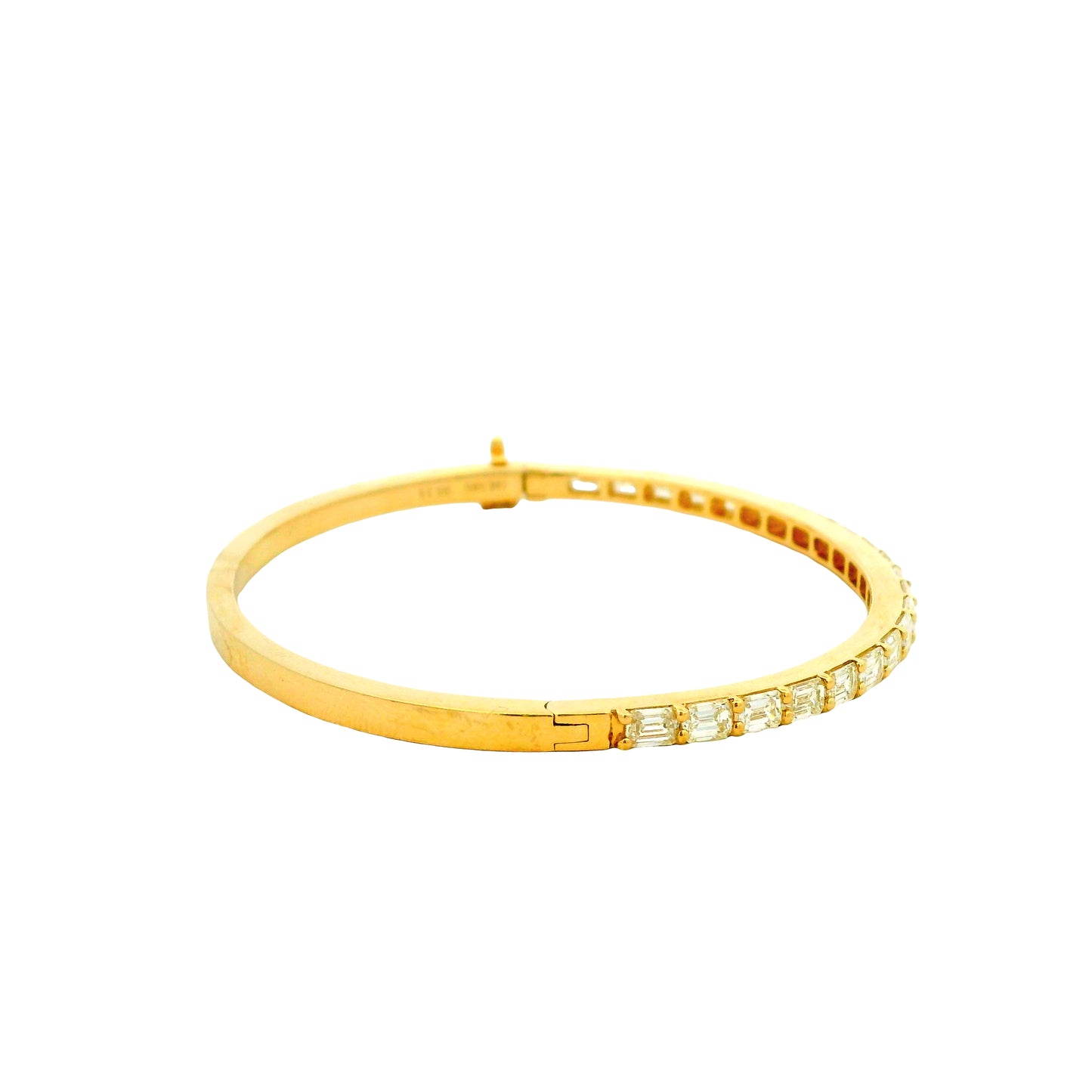 14k Yellow Gold 3.14ctw Emerald Cut Diamond Bangle Bracelet — left three-quarter angle