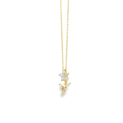 14k Yellow Gold 0.37ctw Natural Diamond Pavé Flower Pendant Necklace — left three-quarter angle