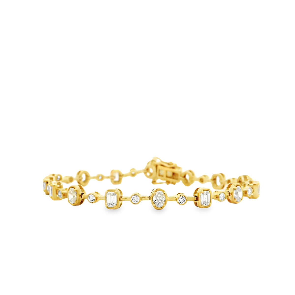 14k Yellow Gold 3.58ctw Mixed Cut Diamond Tennis Bracelet — left three-quarter angle
