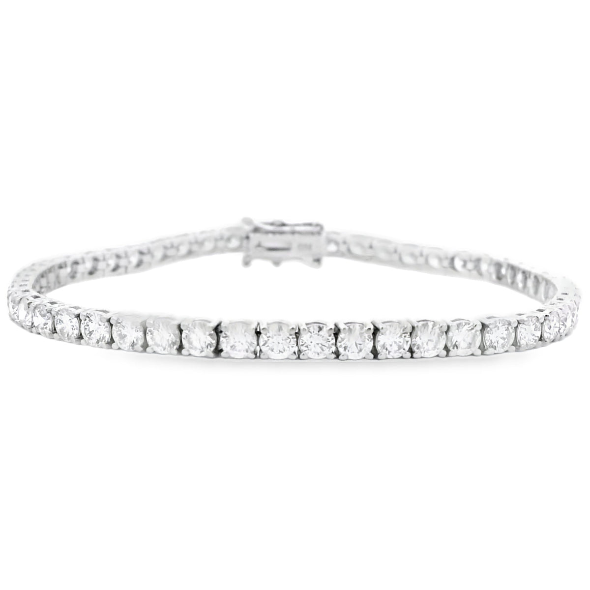 18k White Gold 6.55ctw Round Brilliant Natural Diamond Tennis Bracelet — left three-quarter angle