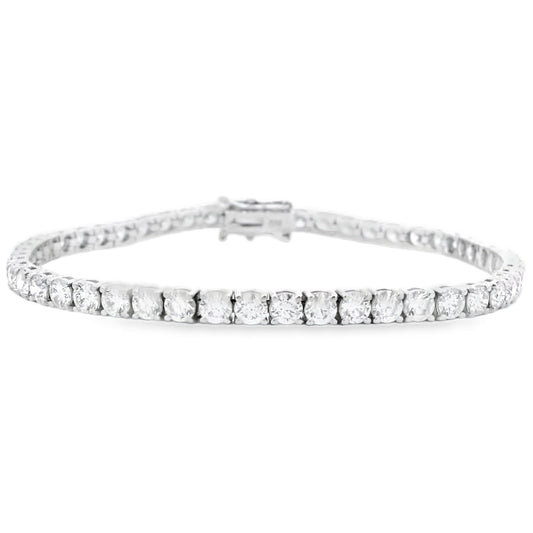 18k White Gold 6.55ctw Round Brilliant Natural Diamond Tennis Bracelet — left three-quarter angle