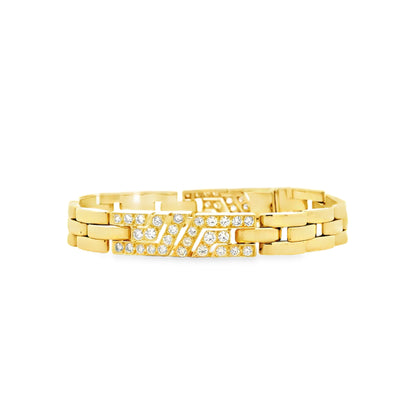 Vintage Cartier 18k Yellow Gold Pavé Diamond Panthère Link Bracelet — left three-quarter angle