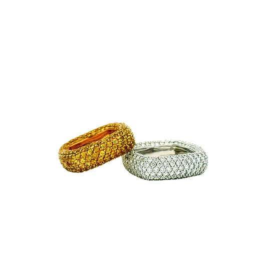 14k White Gold 3-4ctw Round Brilliant Diamond Pavé Band Ring — left three-quarter angle