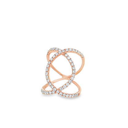 18k Rose Gold 0.82ctw Round Diamond Pavé Cocktail Ring — left three-quarter angle