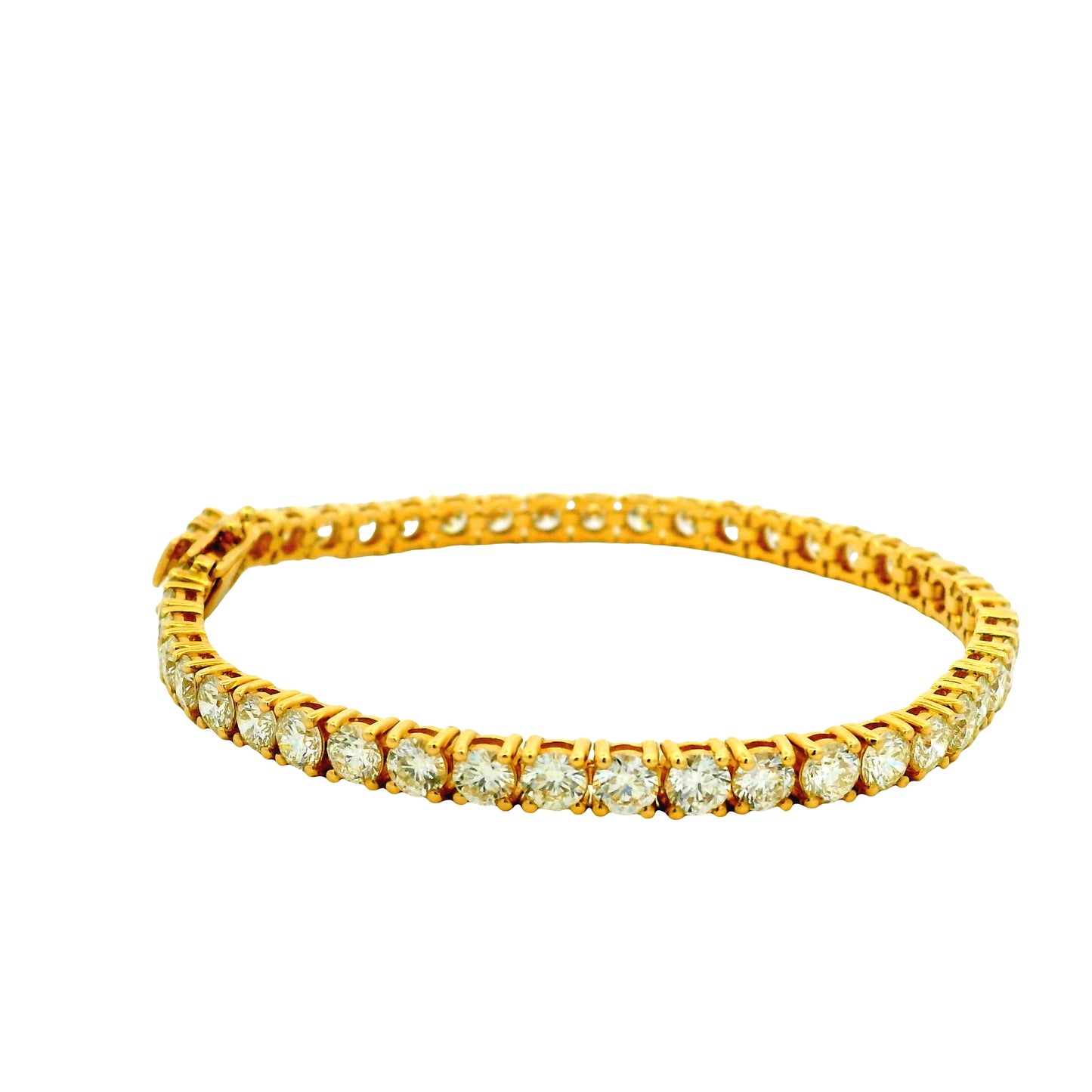 14k Yellow Gold 9.70ctw Round Brilliant Natural Diamond Tennis Bracelet — left three-quarter angle