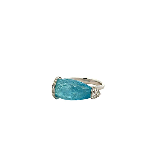 18k White Gold GIA Certified 12.66ct Aquamarine and 0.24ctw Diamond Ring — left three-quarter angle