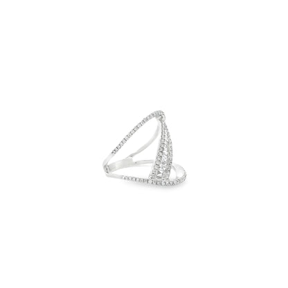14k White Gold 0.90ctw Baguette and Round Brilliant Diamond Bypass Ring — left three-quarter angle