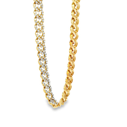18k Yellow Gold 8.25ctw Pavé Diamond Cuban Link Chain Necklace 16" — left three-quarter angle