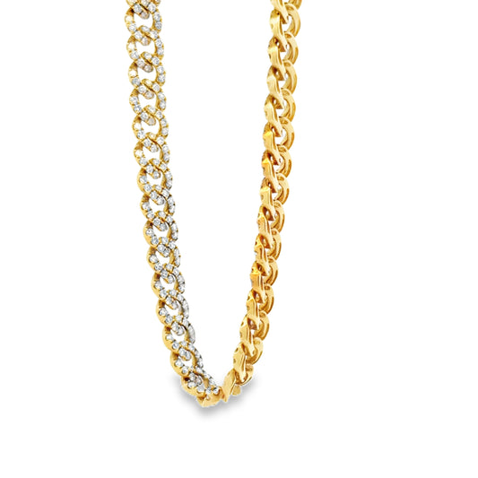 18k Yellow Gold 8.25ctw Pavé Diamond Cuban Link Chain Necklace 16" — left three-quarter angle