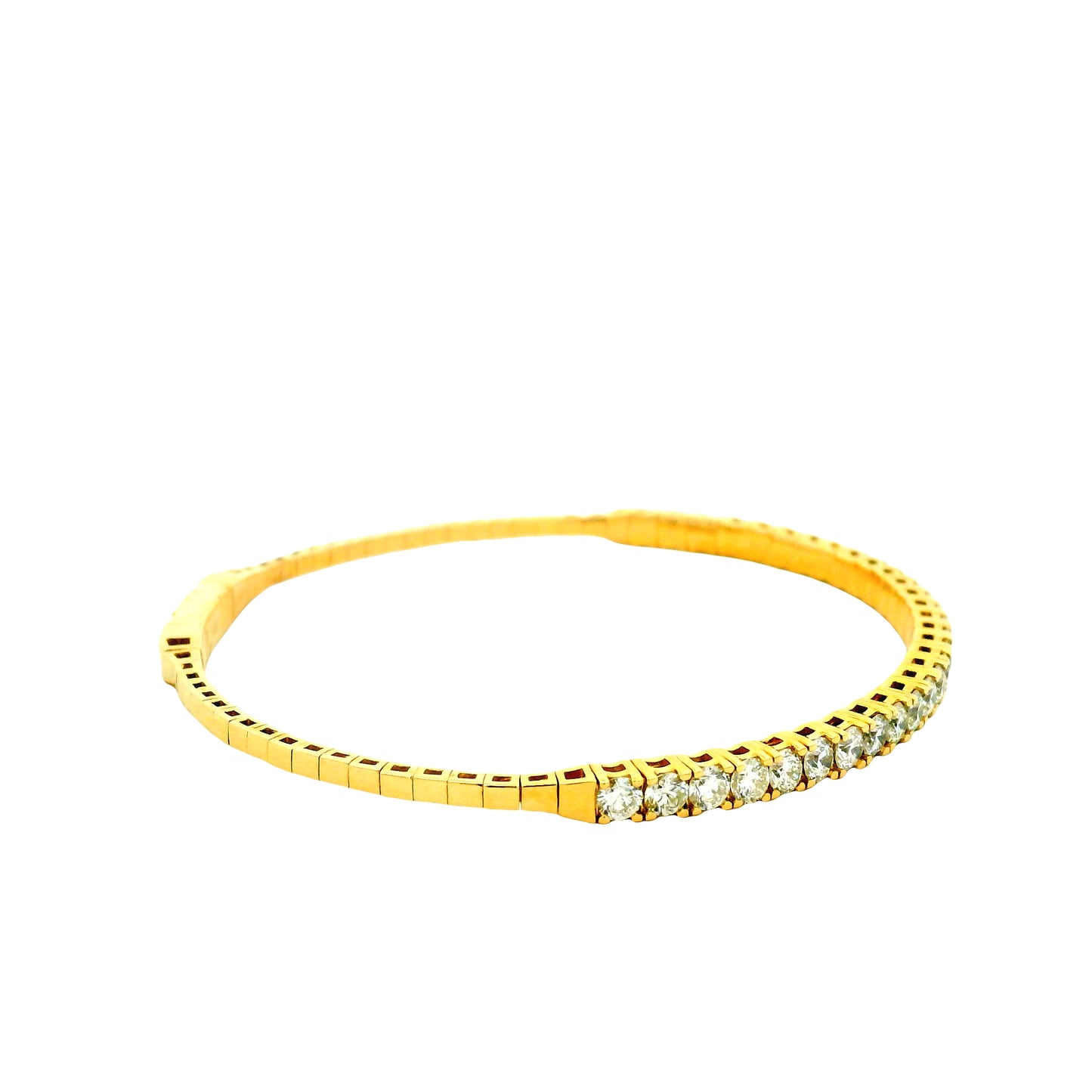 14k Yellow Gold 5.80ctw Round Brilliant Diamond Halfway Bangle Bracelet — left three-quarter angle