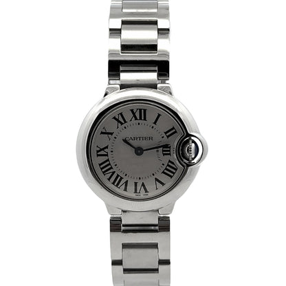 Cartier Ballon Bleu 28mm White Dial Stainless Steel Watch — left side three-quarter view