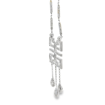 18k White Gold 3.50ctw Pavé Diamond Greek Key Pendant Necklace — left three-quarter angle