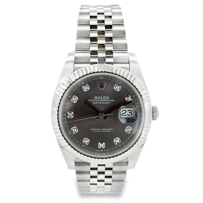 Rolex 126334 Datejust 41mm Diamond Slate Dial Two-Tone Jubilee Watch — left side three-quarter view