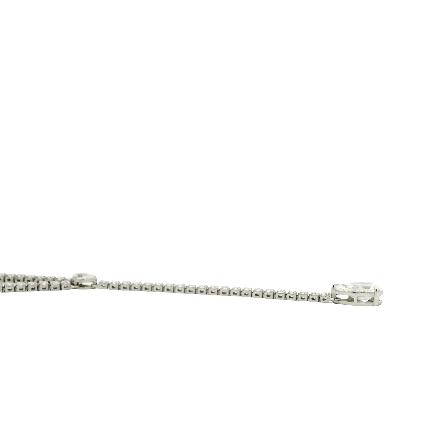 14k White Gold 7.209ctw Round Brilliant & Pear Lab Grown Diamond Tennis Necklace with Drop 18" — left three-quarter angle