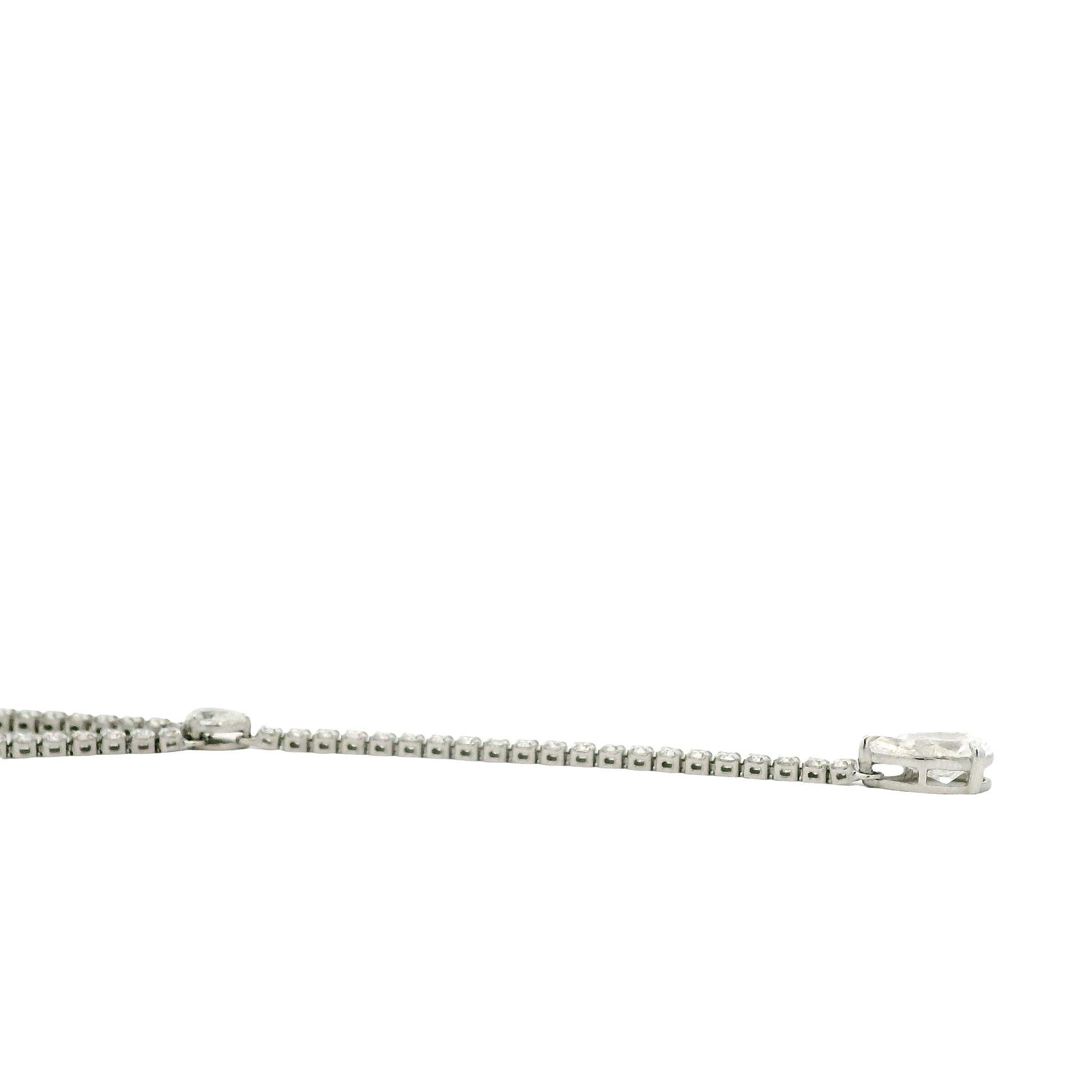 14k White Gold 7.209ctw Round Brilliant & Pear Lab Grown Diamond Tennis Necklace with Drop 18" — left three-quarter angle