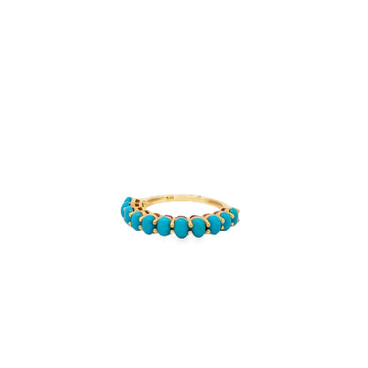 14k Yellow Gold Natural Turquoise Oval Cabochon Cocktail Ring — left three-quarter angle