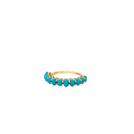 14k Yellow Gold Natural Turquoise Oval Cabochon Cocktail Ring — left three-quarter angle