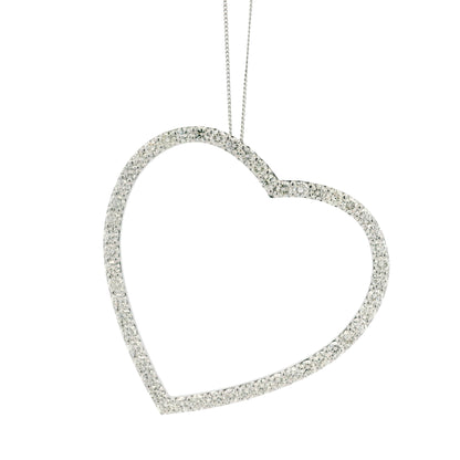 14k White Gold 5.92ctw Round Brilliant Diamond Pavé Heart Pendant Necklace — left three-quarter angle
