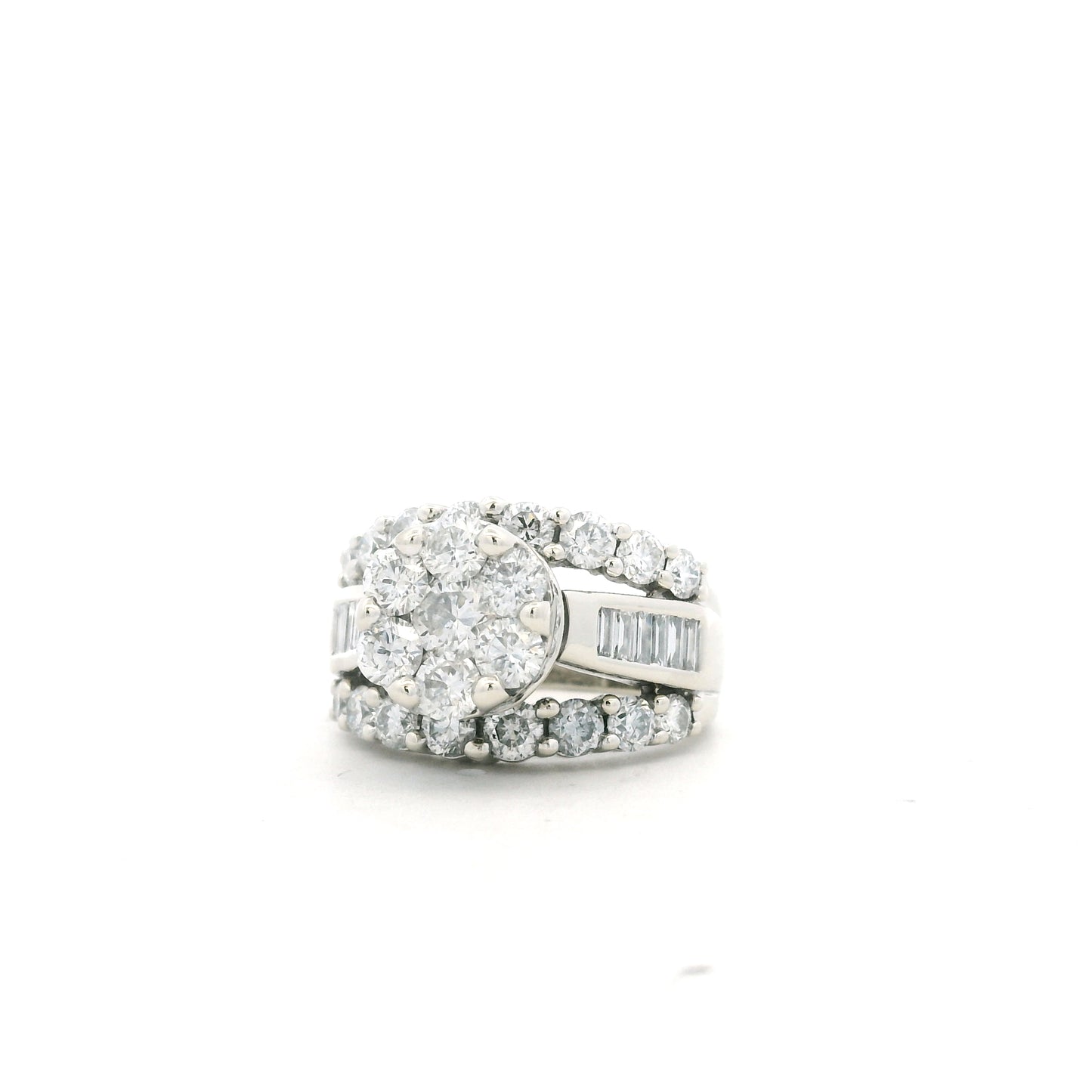 14k White Gold 2.0ctw Round and Baguette Diamond Engagement Ring Set — left three-quarter angle