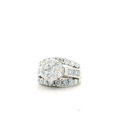 14k White Gold 2.0ctw Round and Baguette Diamond Engagement Ring Set — left three-quarter angle