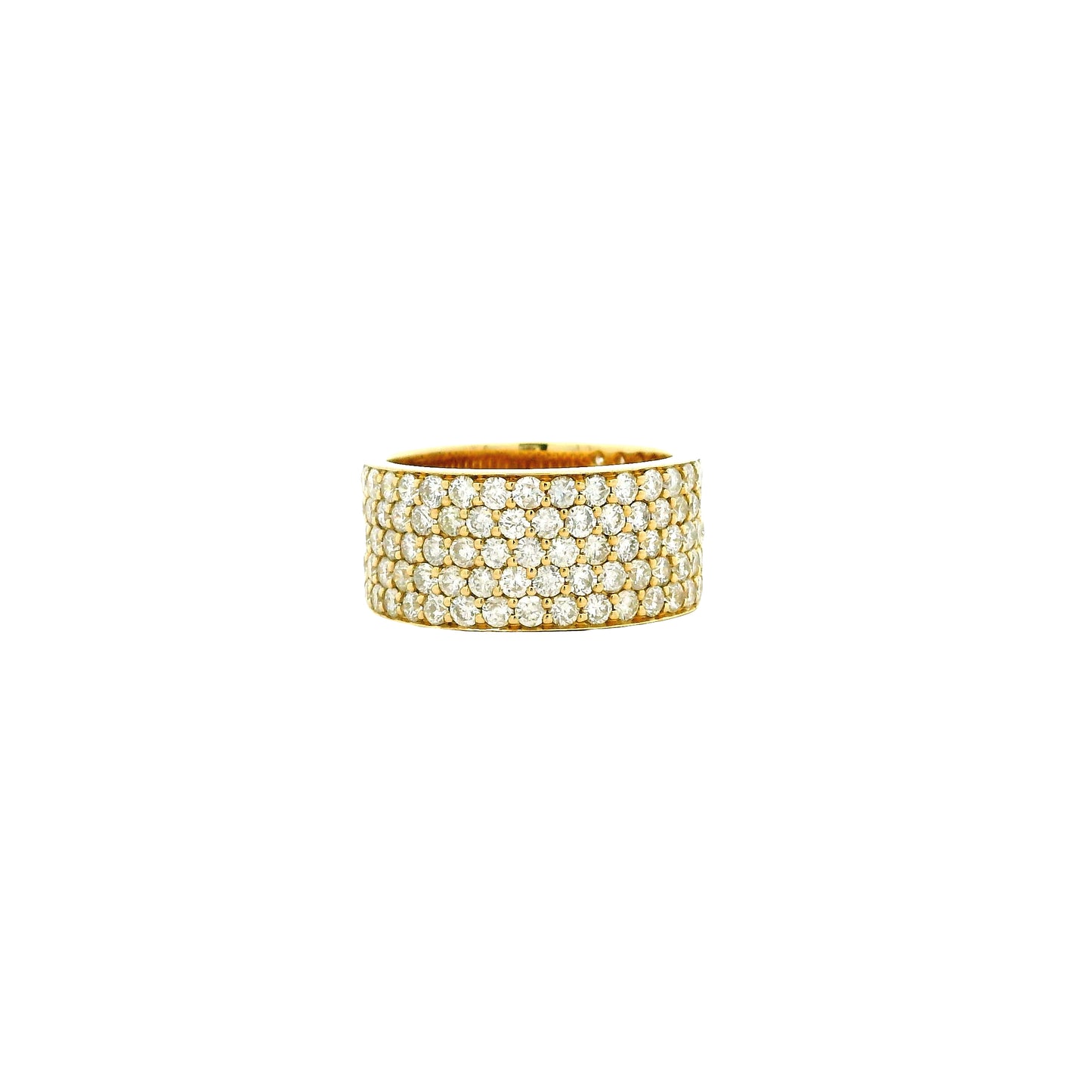 14k Yellow Gold 3.61ctw Round Brilliant Diamond White Pavé Dome Ring — left three-quarter angle