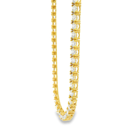 14k Yellow Gold 14.00ctw Round Brilliant Diamond Tennis Necklace 16"-18" Adjustable — left three-quarter angle