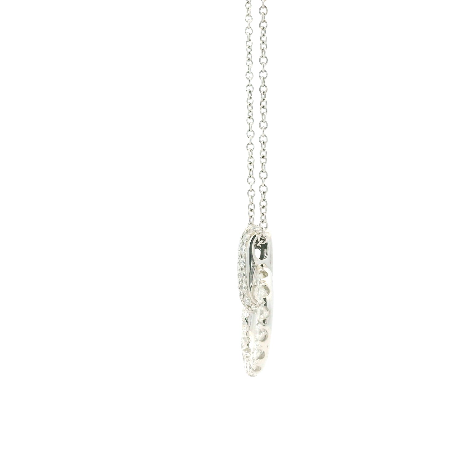 18k White Gold 1.41ctw Round Brilliant Diamond Pavé Circle Pendant Necklace — left three-quarter angle