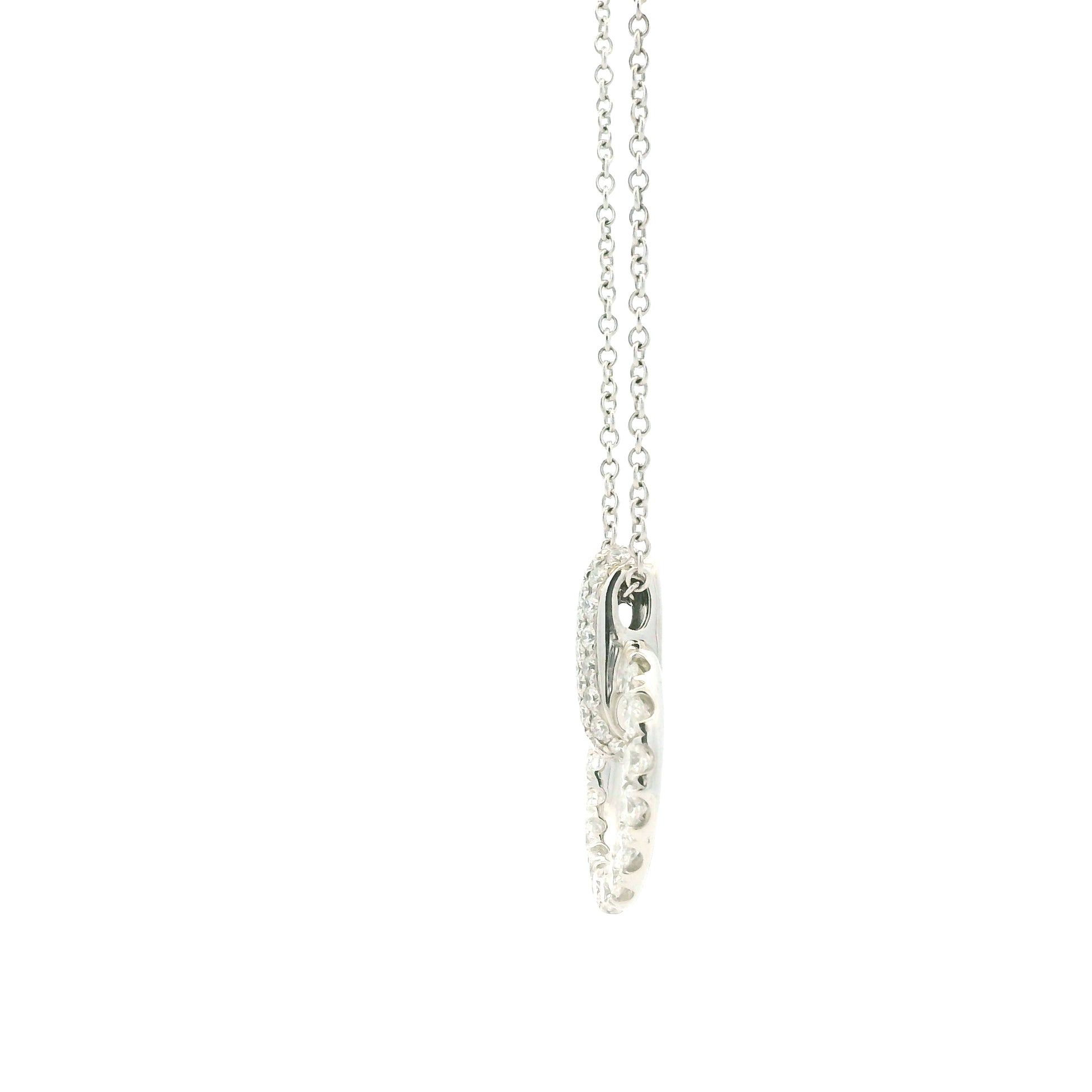 18k White Gold 1.41ctw Round Brilliant Diamond Pavé Circle Pendant Necklace — left three-quarter angle