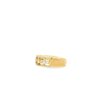 14k Yellow Gold 0.29ct Round Brilliant and 0.23ct Marquise Diamond Multi-Row Band Ring — left three-quarter angle
