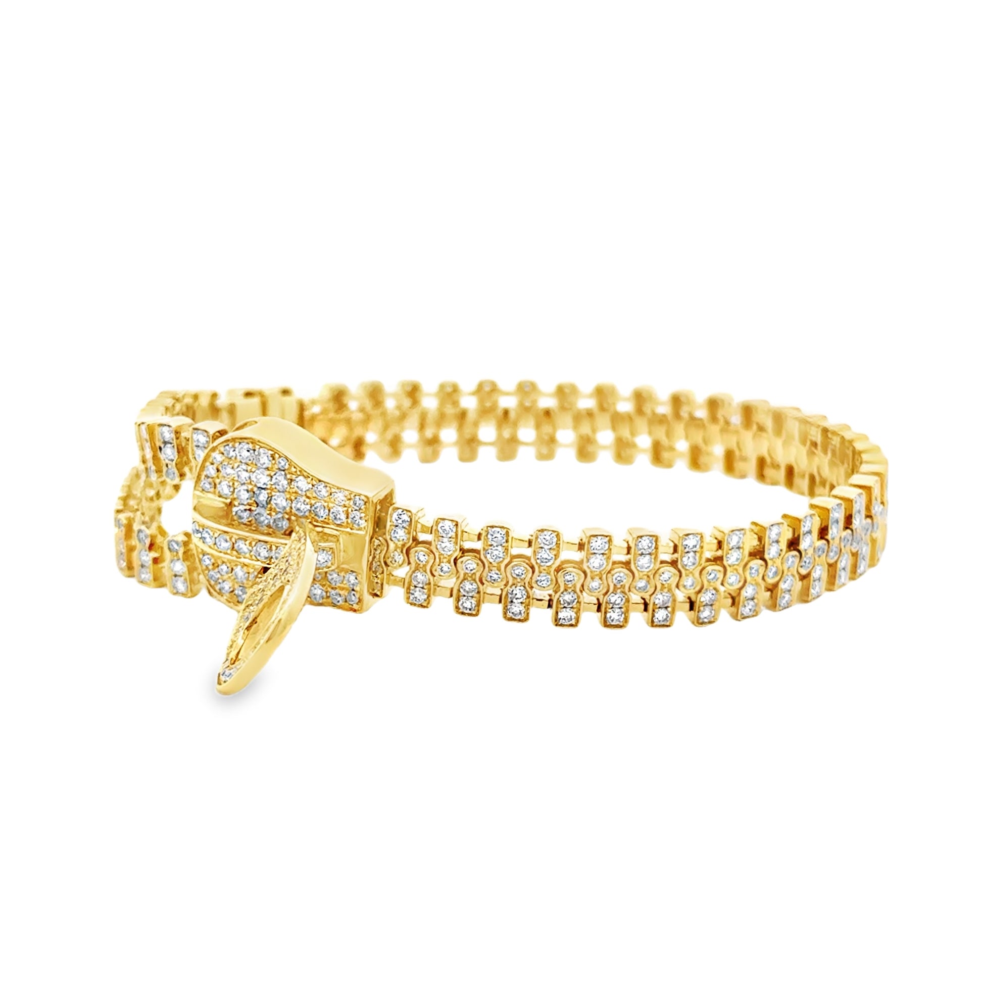 18k Yellow Gold 4.19ctw Round Brilliant Diamond Zipper Bracelet — left three-quarter angle