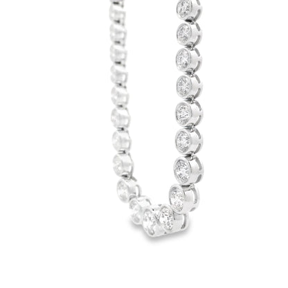 18k White Gold 6.54ctw Round Natural Diamond Half-Way Bezel Set Tennis Necklace 17" — right three-quarter angle