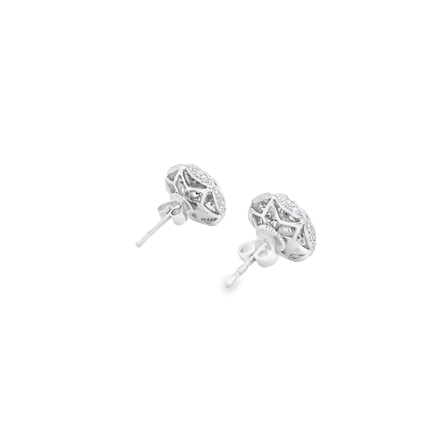 Effy 14k White Gold 0.50ctw Round Brilliant Diamond Pavé Button Stud Earrings — right three-quarter angle