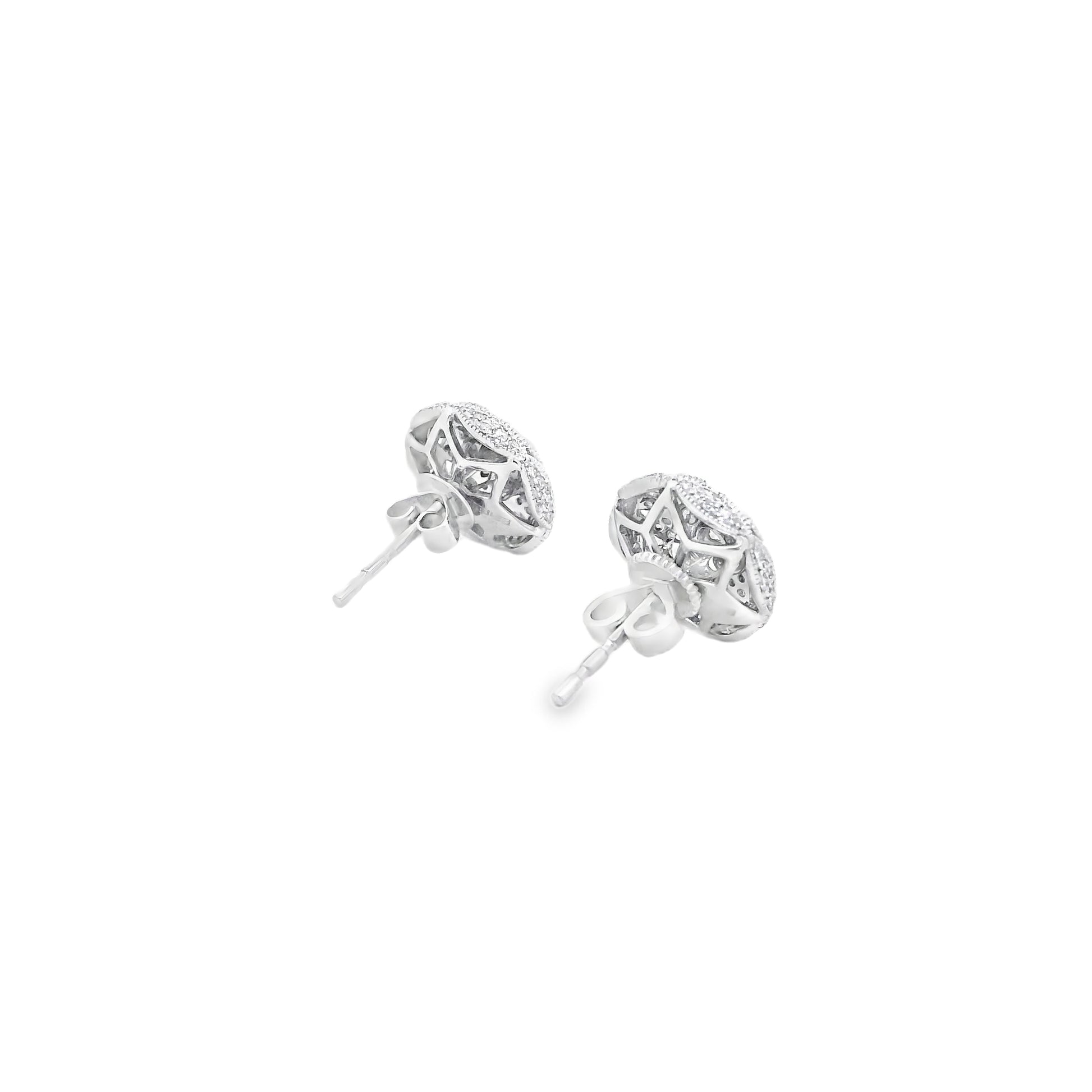 Effy 14k White Gold 0.50ctw Round Brilliant Diamond Pavé Button Stud Earrings — right three-quarter angle