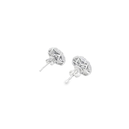 Effy 14k White Gold 0.50ctw Round Brilliant Diamond Pavé Button Stud Earrings — right three-quarter angle