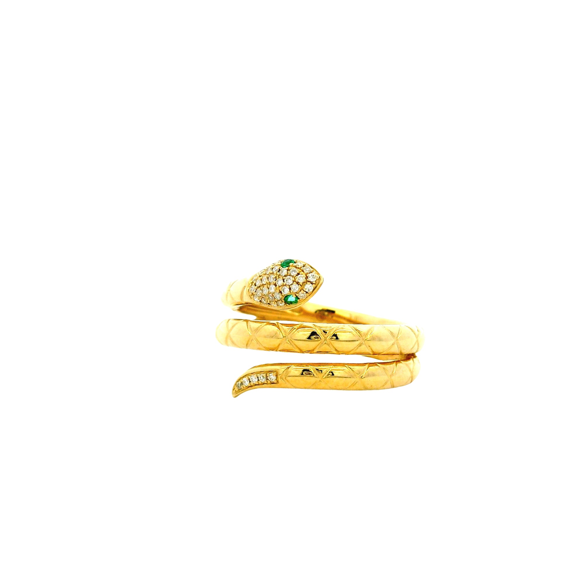 14k Yellow Gold 0.10ctw Diamond and Emerald Snake Wrap Ring — right three-quarter angle