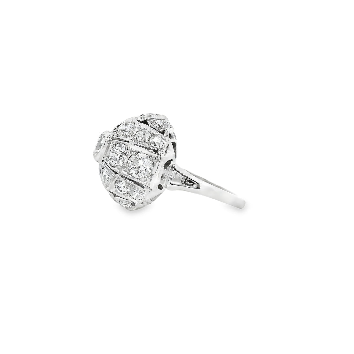 14k White Gold Approx 2ctw Round Brilliant Diamond Cluster Cocktail Ring — right three-quarter angle