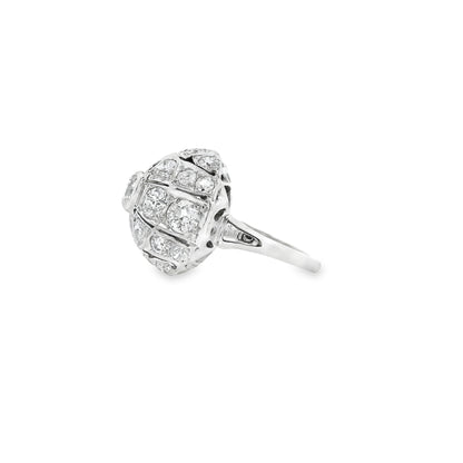 14k White Gold Approx 2ctw Round Brilliant Diamond Cluster Cocktail Ring — right three-quarter angle