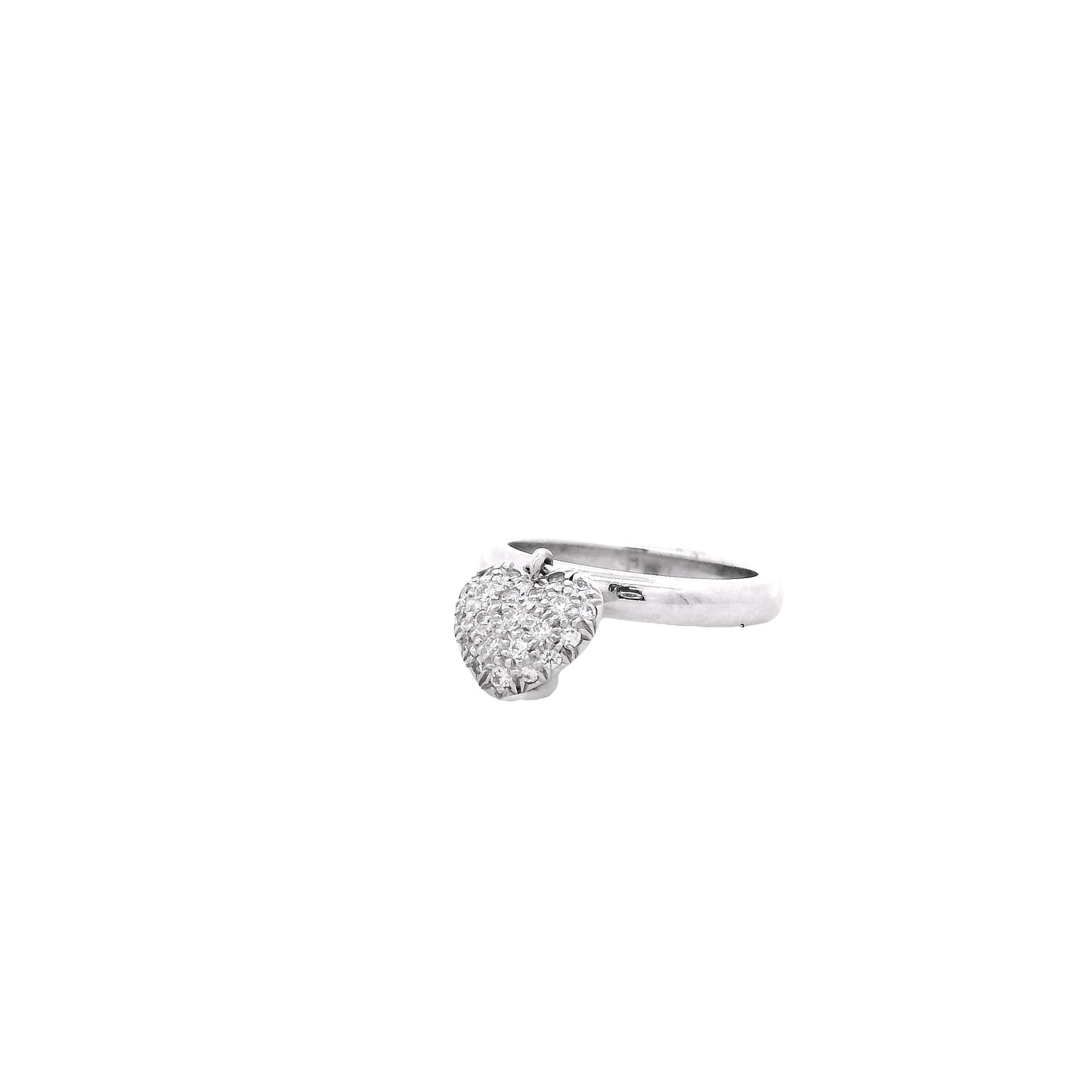 Tiffany & Co. Platinum 0.48ctw F VS Diamond Dangle Heart Ring — right three-quarter angle