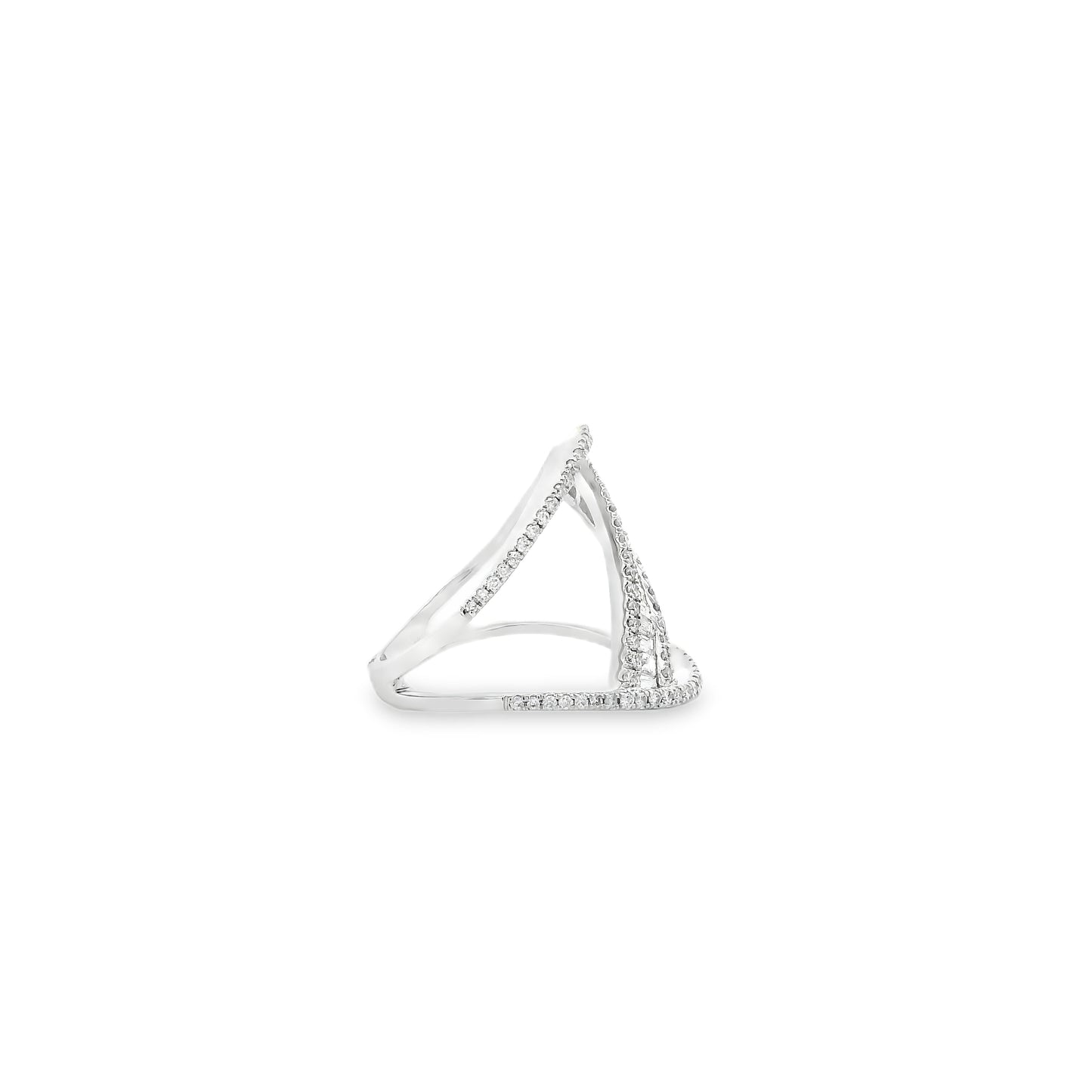 14k White Gold 0.90ctw Baguette and Round Brilliant Diamond Bypass Ring — right three-quarter angle