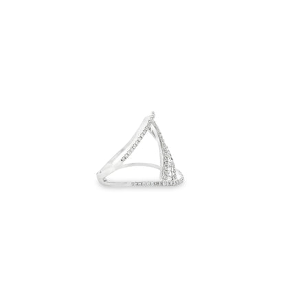 14k White Gold 0.90ctw Baguette and Round Brilliant Diamond Bypass Ring — right three-quarter angle
