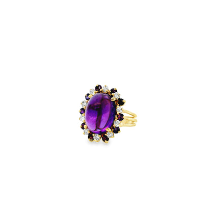 14k Yellow Gold 1.50ct Oval Amethyst Halo Cocktail Ring — right three-quarter angle
