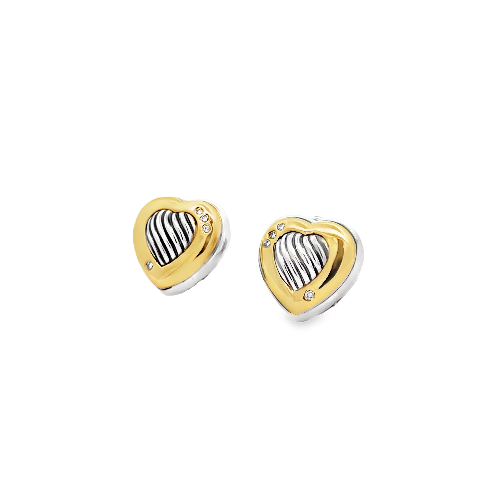 David Yurman 18k Yellow Gold and Sterling Silver 0.10ctw Round Diamond Heart Clip-On Earrings — right three-quarter angle