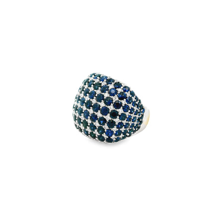 18k Two-Tone Gold 4.94ctw Sapphire and 0.72ctw Diamond Pavé Cocktail Ring — right three-quarter angle