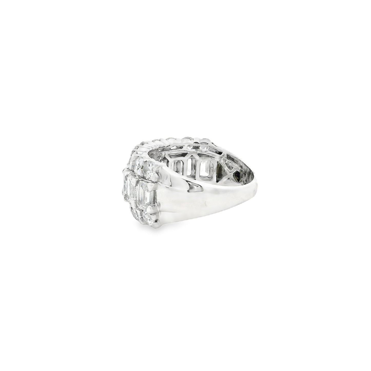 14k White Gold 5.09ctw Round and Baguette Cut Lab-Grown Diamond Three-Row Fashion Band — right three-quarter angle