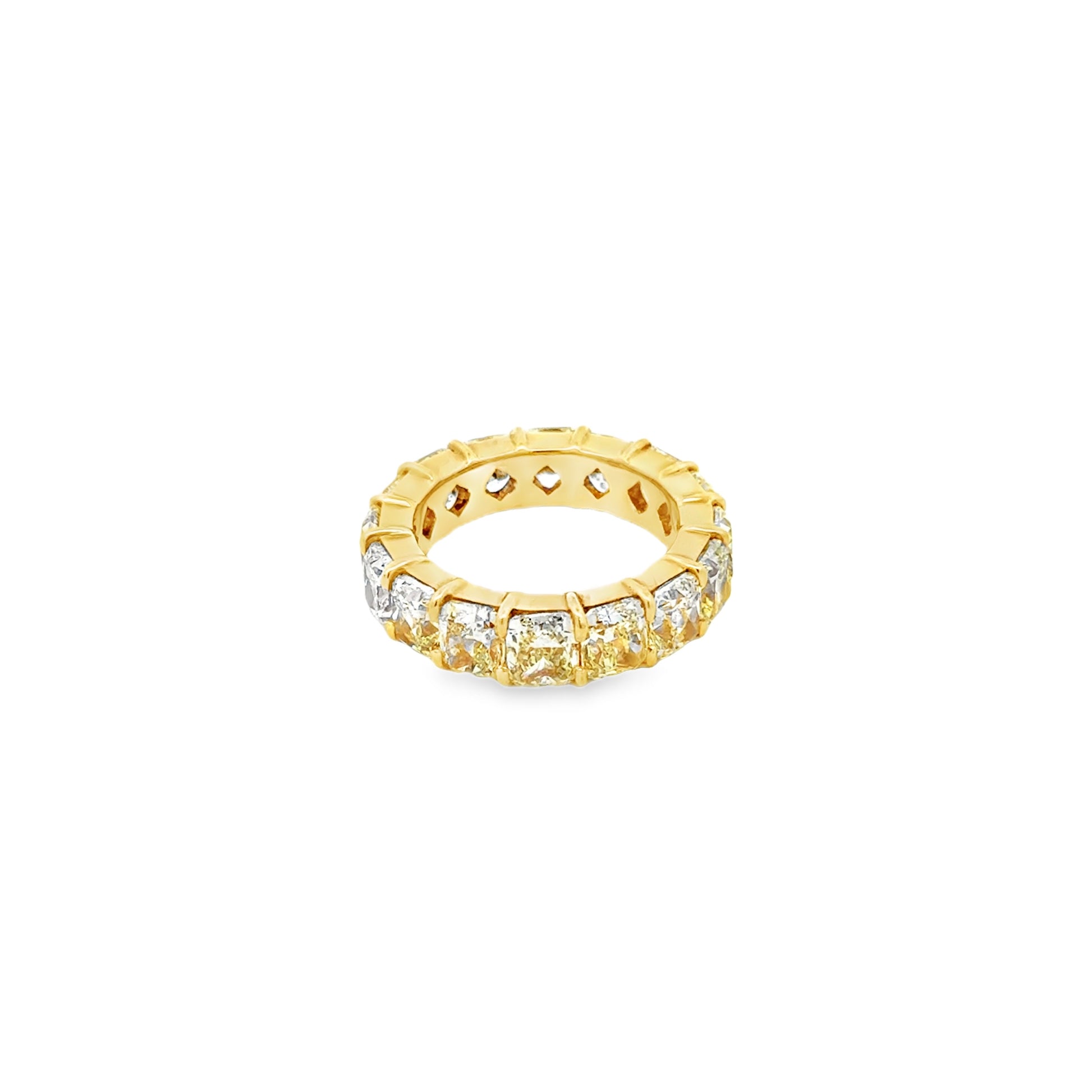 18k Yellow Gold 8.98ctw Cushion Cut Natural Diamond Eternity Band Ring — right three-quarter angle