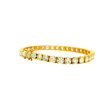 14k Yellow Gold 14.20ctw Natural Round Brilliant Diamond Tennis Bracelet — right three-quarter angle