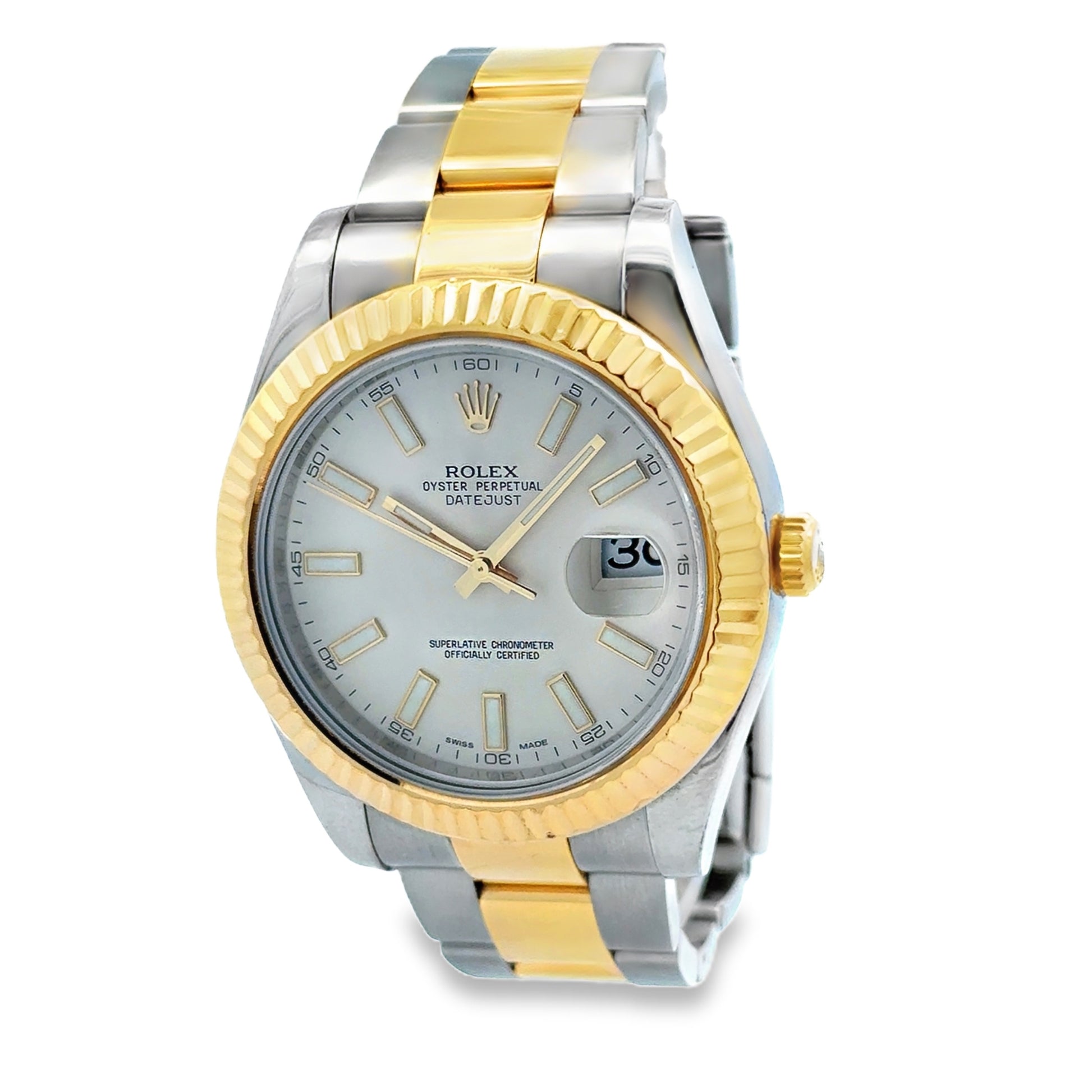 Rolex 116333 Datejust II 41mm Ivory Stick Dial Two-Tone Watch — right side three-quarter view